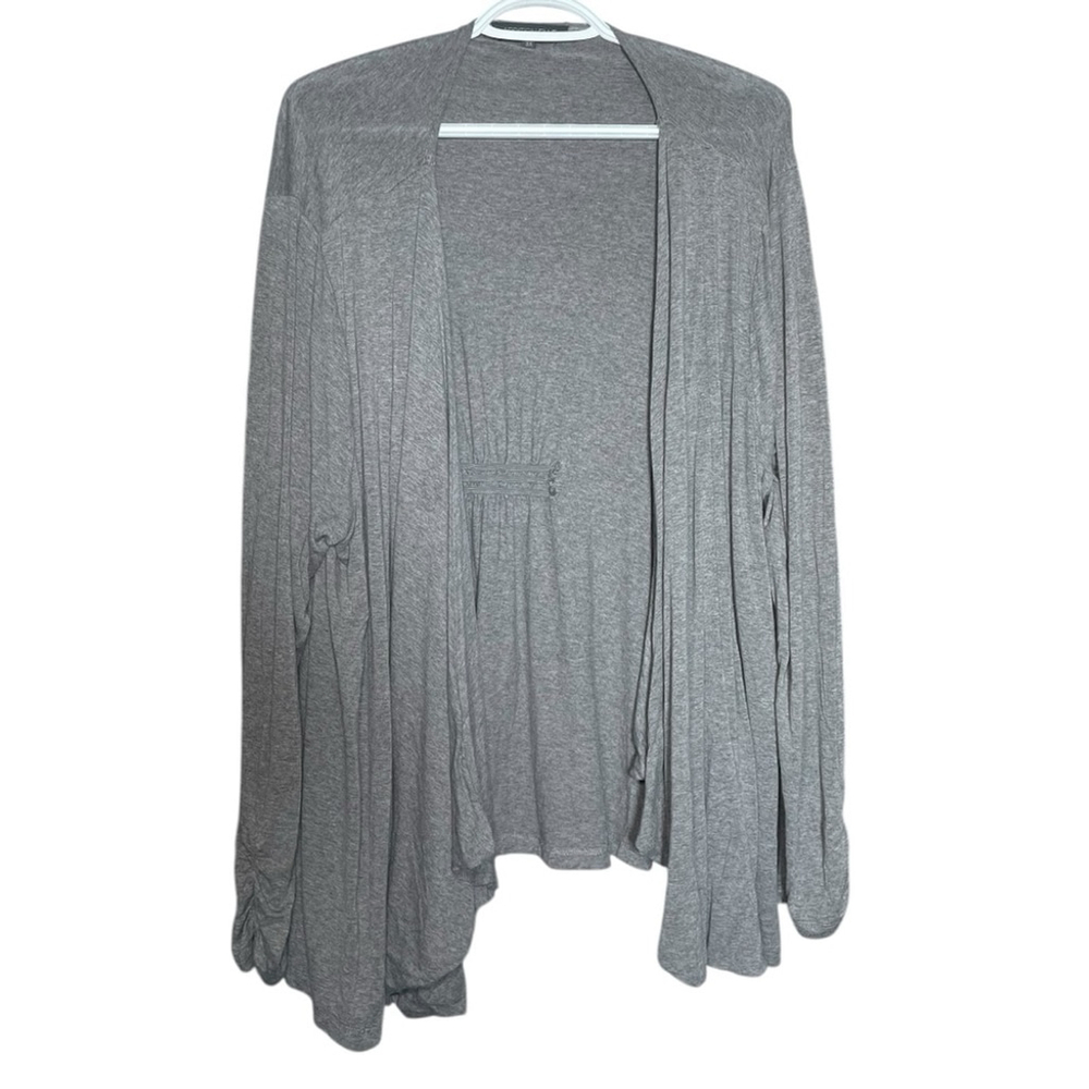 Addition Elle 3X Open Front Wrap Cardigan Grey Neutral Long Sleeve Tops Light AE